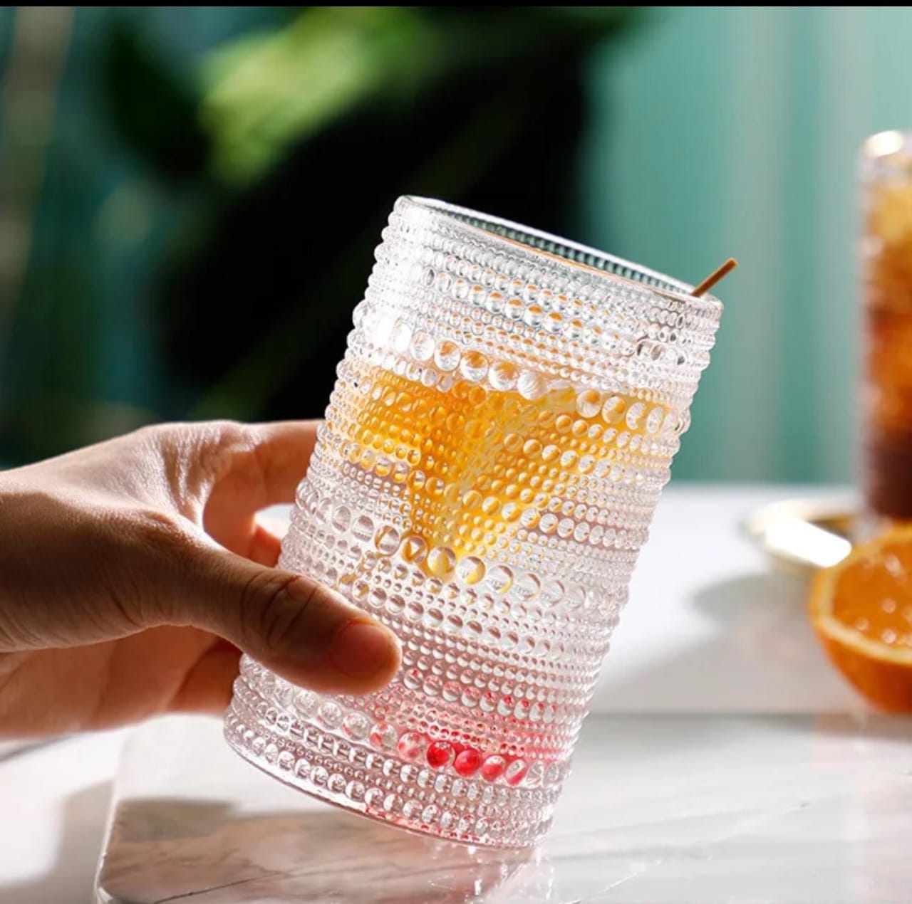 High borosilicate embossed water/juice glasses