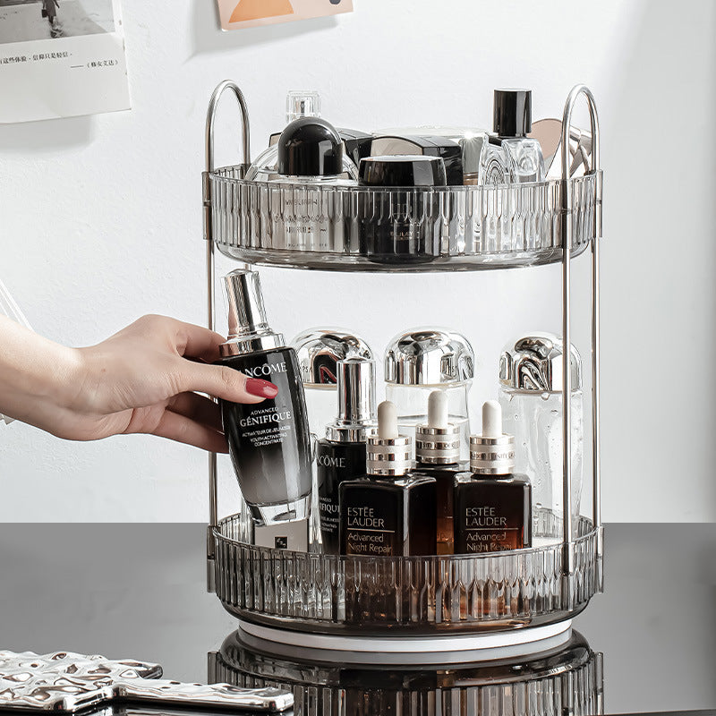 360 DEGREE 2 TIER ROTATING MULTIFUNCTIONAL TRANSPARENT MAKEUP/COSMETIC ORGANIZER.