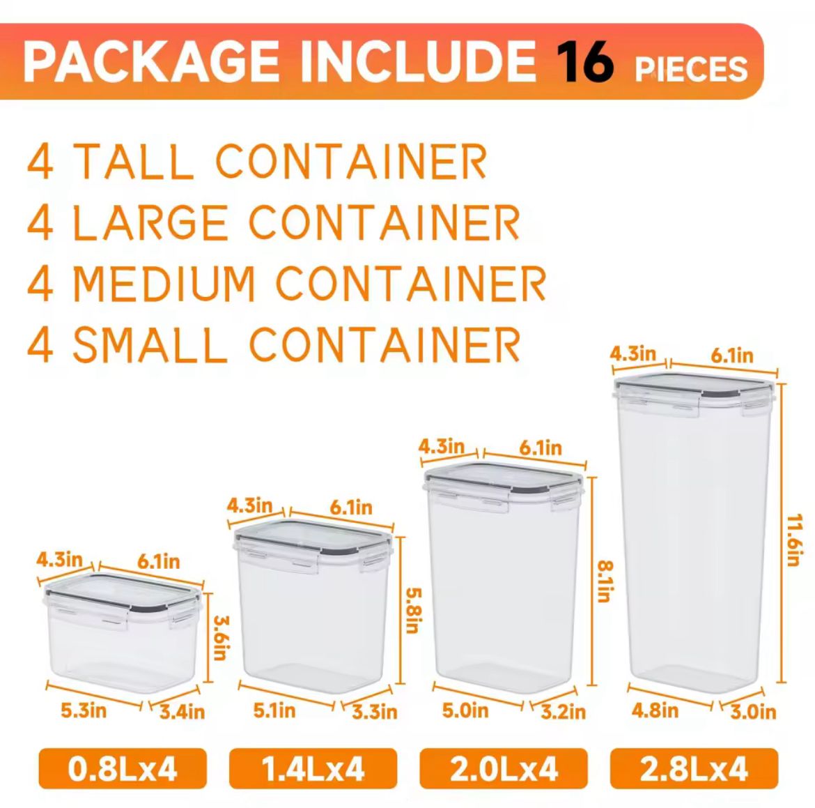 16pcs Food/Pantry Storage Containers