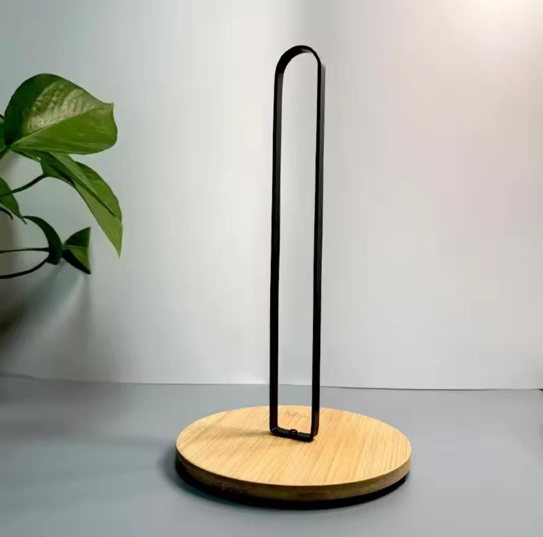metallic paper Towel holder with Bamboo base.
