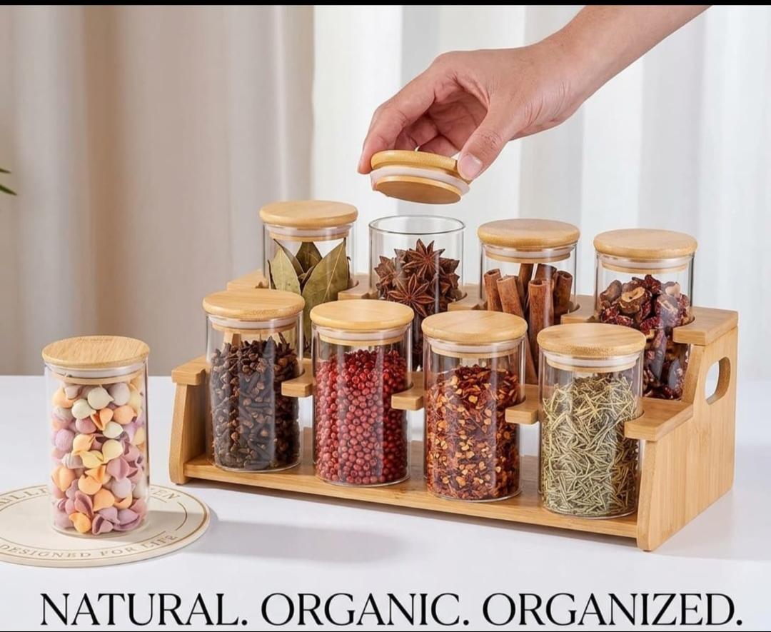 8pcs Classic style squared Borosilicate Glass Jar set