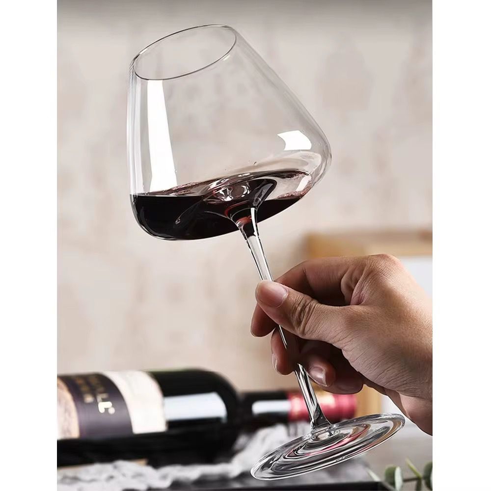 Long stem crystal wine glasses.