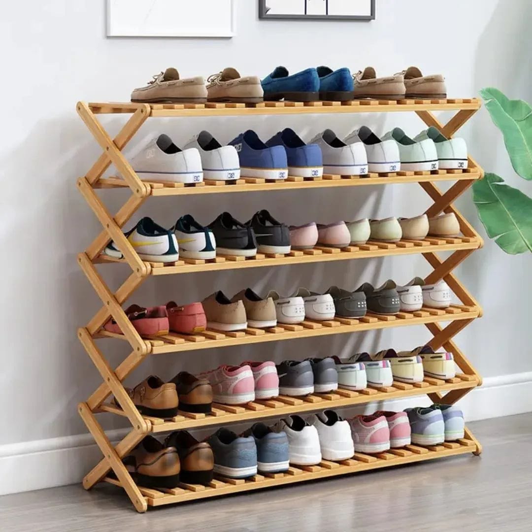 6 Tier Foldable Bamboo Shoe Rack