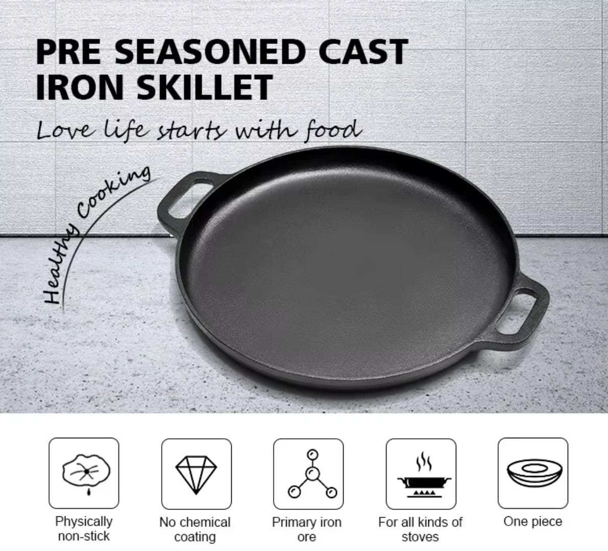 33cm Pre-seasoned Skillet Cast iron/Griddle pan
