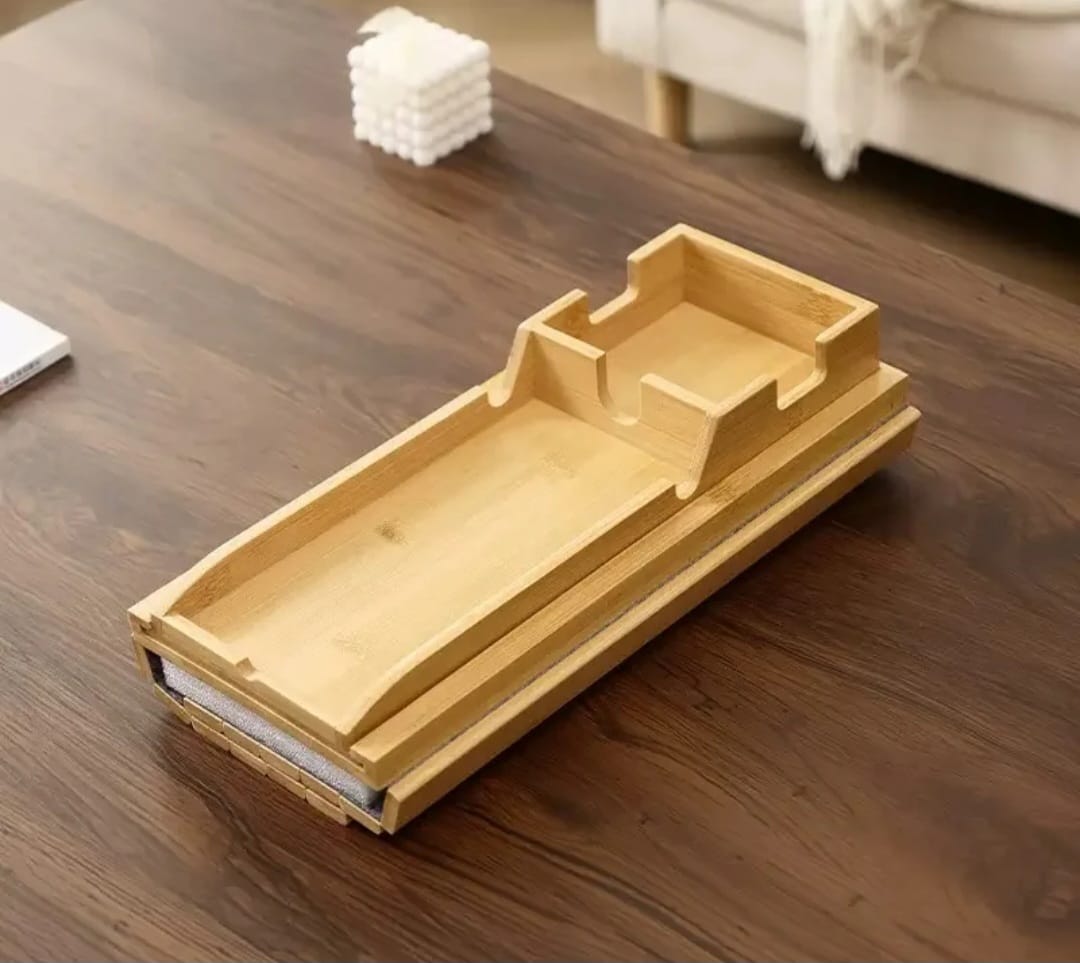 Foldable bamboo sofa arm rest organizer