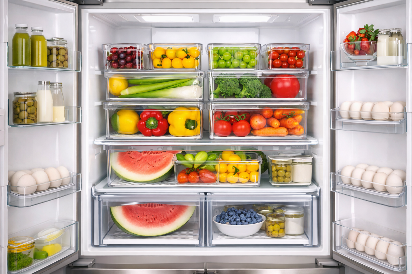 7pcs BPA-Free Stackable acrylic Fridge Organizer Bins with Lids
