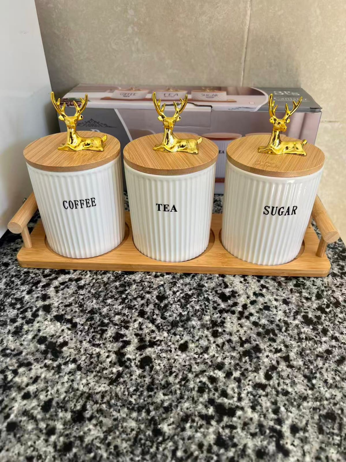 3pcs Ribbed Tea, Coffee & Sugar Canisters