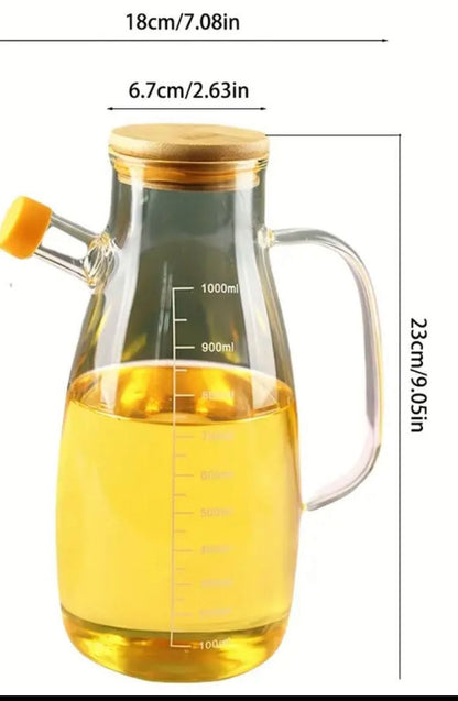 1L Glass Oil Dispenser with Handle and Bamboo Lid