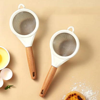 Wooden handle stainless steel fine mesh sieve