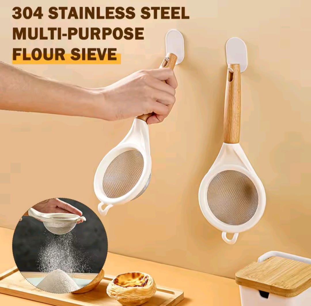 Wooden handle stainless steel fine mesh sieve