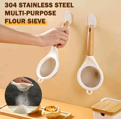 Wooden handle stainless steel fine mesh sieve