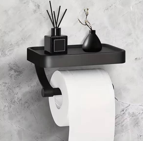 Toilet paper holder with shelf