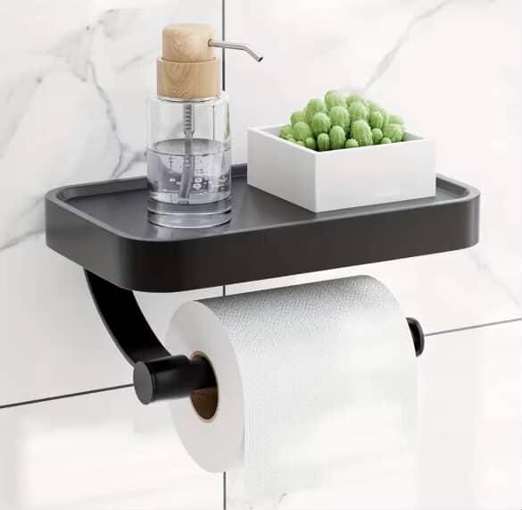 Toilet paper holder with shelf