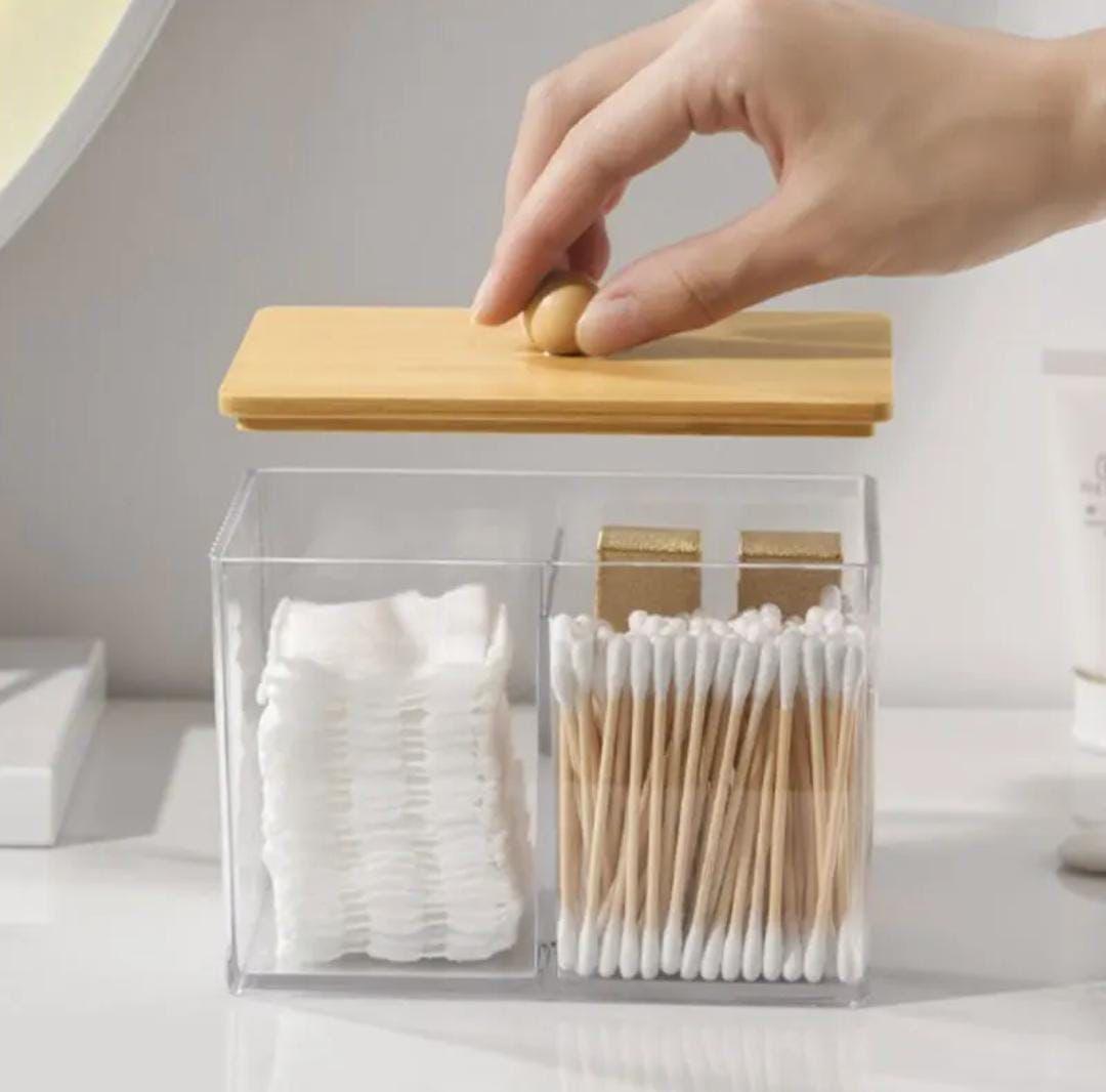 Acrylic earbud organizer with bamboo cover(Partitioned