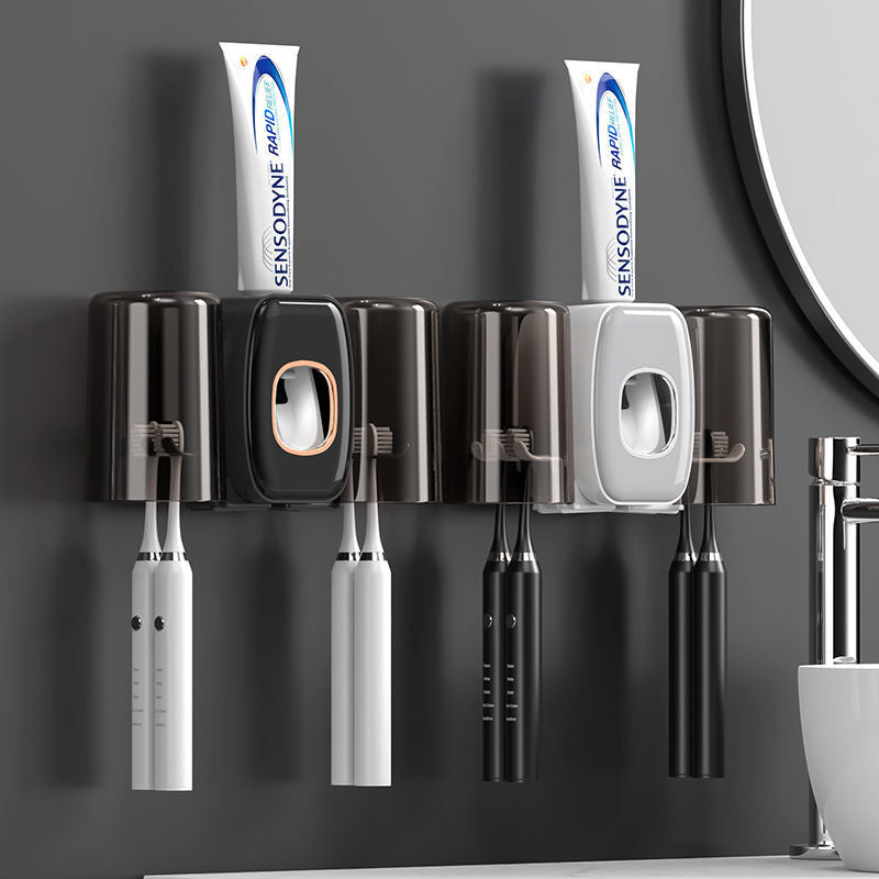 Toothpaste dispenser and toothbrush holder