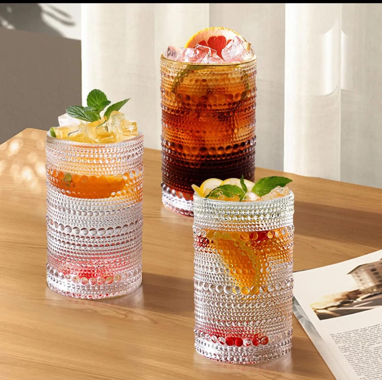 High borosilicate embossed water/juice glasses 