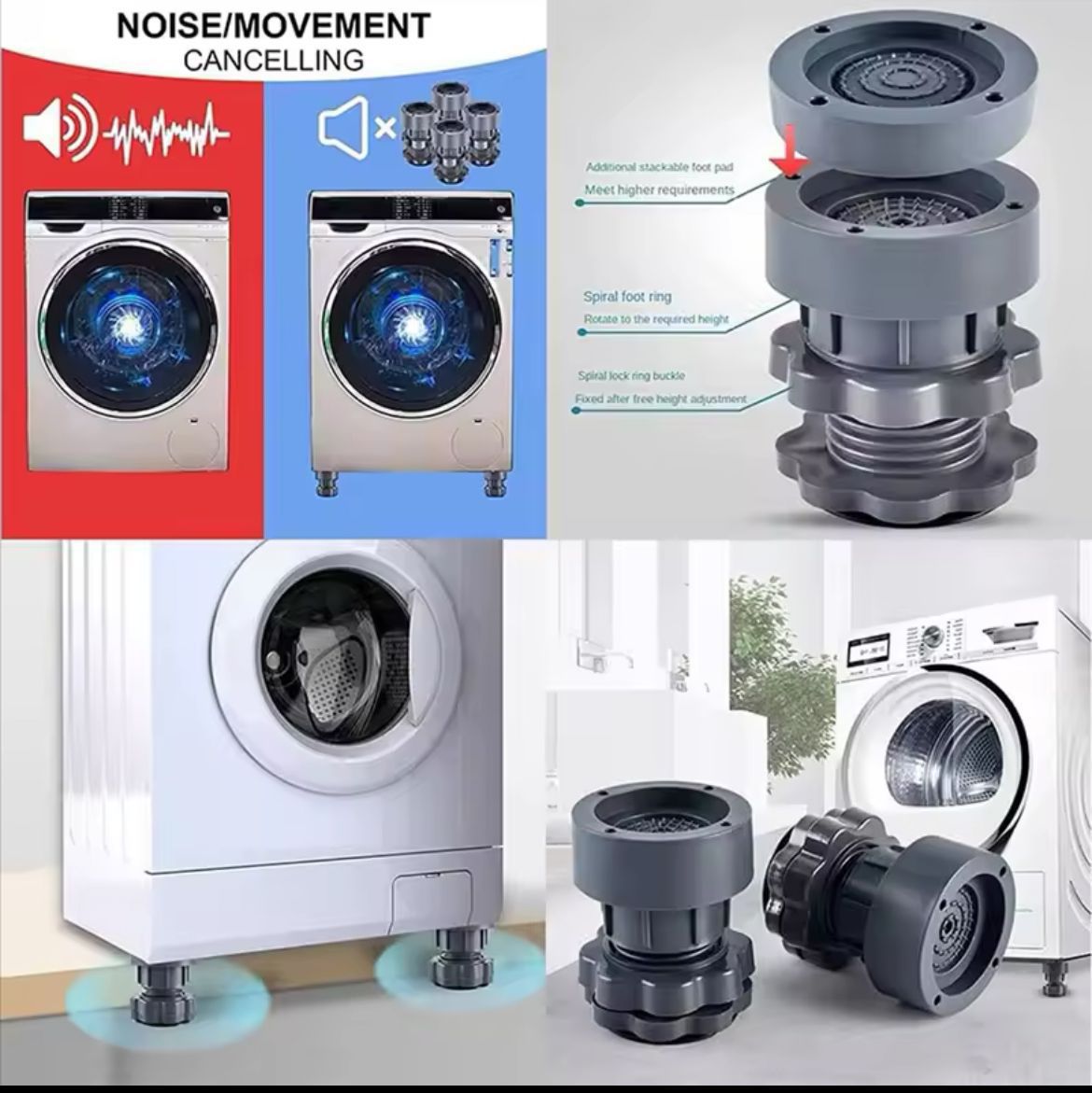 4 pcs Heavy duty Adjustable Height Washing Machine Anti Vibration pads