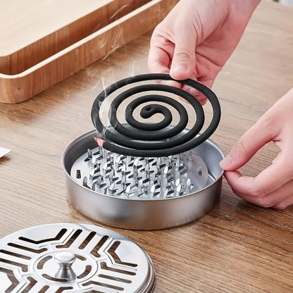 Stainless Steel Mosquito Coil Holder with Lid and Ashtray