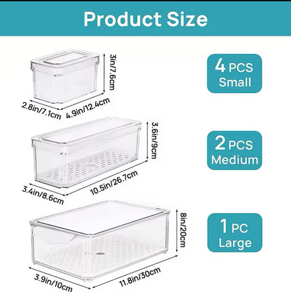 7pcs BPA-Free Stackable acrylic Fridge Organizer Bins with Lids 