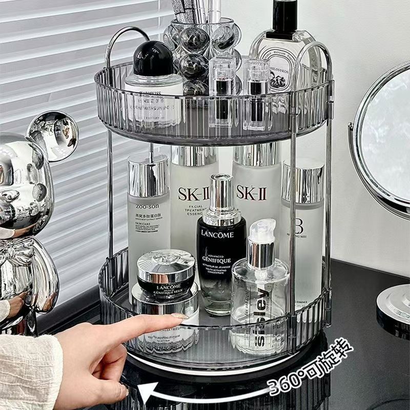 360 DEGREE 2 TIER ROTATING MULTIFUNCTIONAL TRANSPARENT MAKEUP/COSMETIC ORGANIZER.