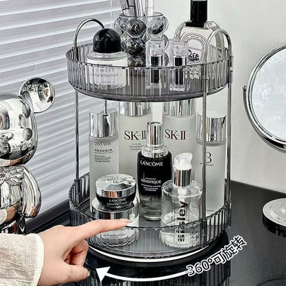 360 DEGREE 2 TIER ROTATING MULTIFUNCTIONAL TRANSPARENT MAKEUP/COSMETIC ORGANIZER.