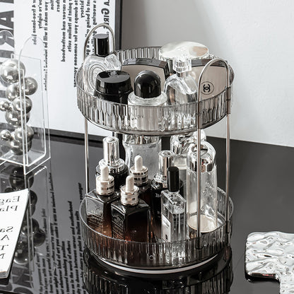 360 DEGREE 2 TIER ROTATING MULTIFUNCTIONAL TRANSPARENT MAKEUP/COSMETIC ORGANIZER.