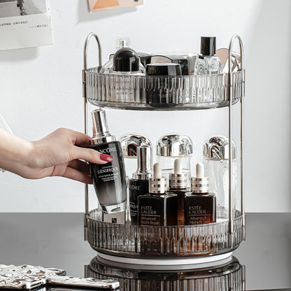 360 DEGREE 2 TIER ROTATING MULTIFUNCTIONAL TRANSPARENT MAKEUP/COSMETIC ORGANIZER.