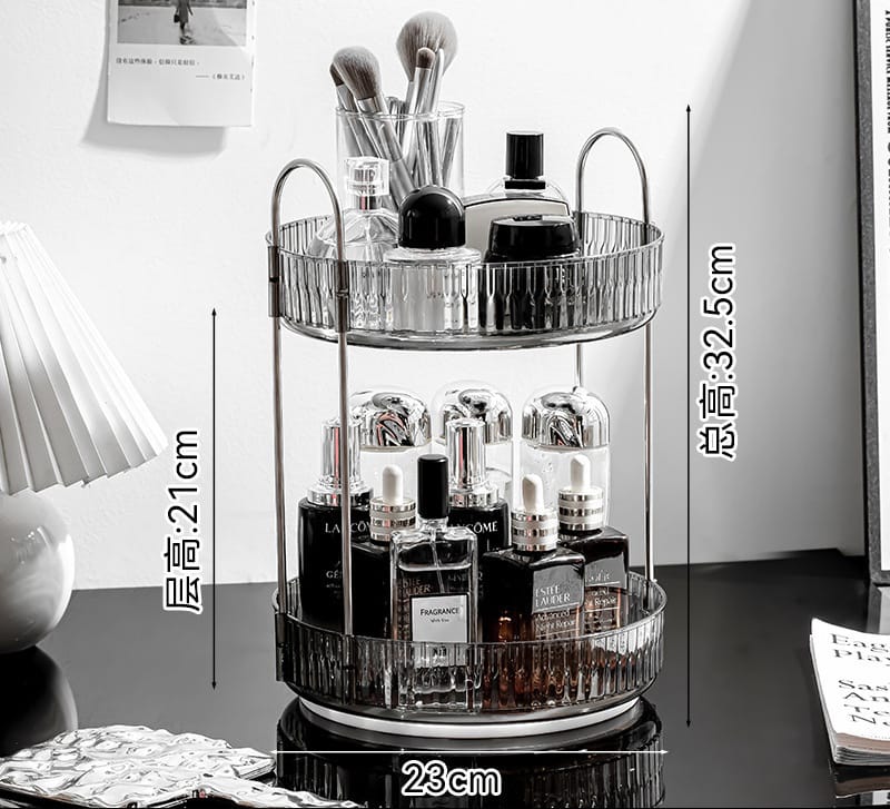 360 DEGREE 2 TIER ROTATING MULTIFUNCTIONAL TRANSPARENT MAKEUP/COSMETIC ORGANIZER.