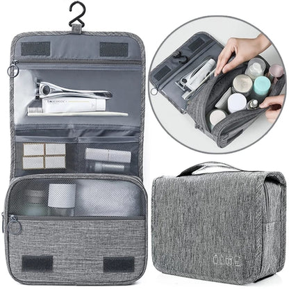 Portable cosmetic makeup toiletry bags with hooks