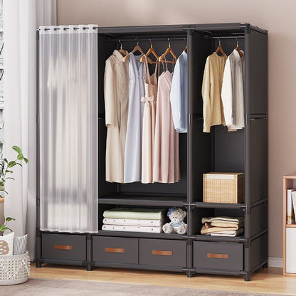 Elegant Heavy-Duty Metallic Wardrobe with Canvas Cover