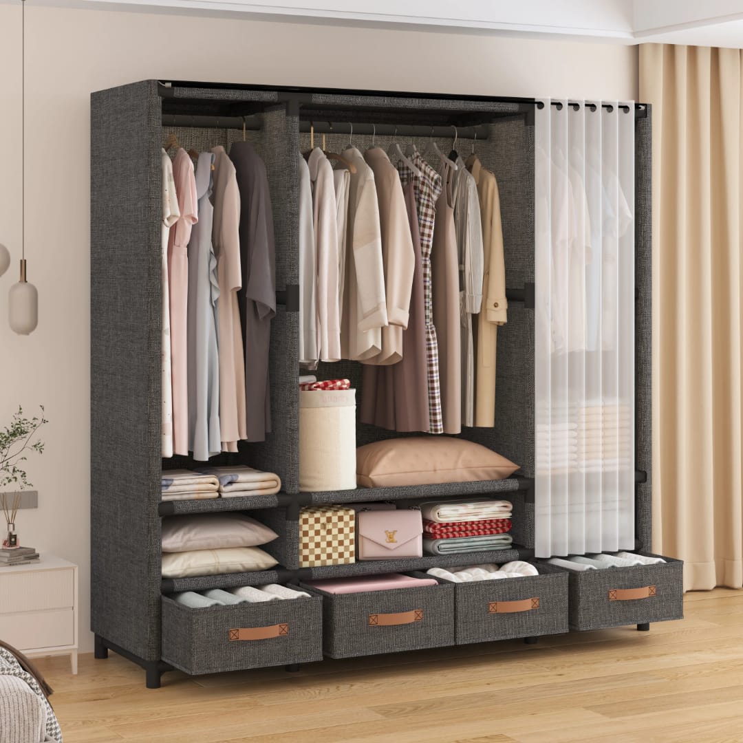 Elegant Heavy-Duty Metallic Wardrobe with Canvas Cover