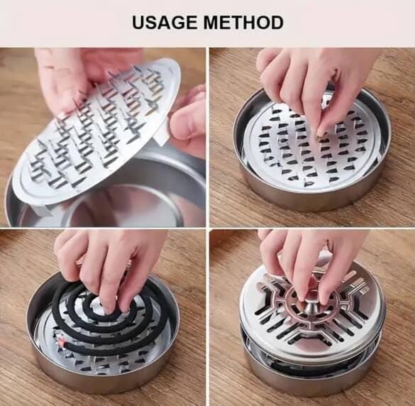 Stainless Steel Mosquito Coil Holder with Lid and Ashtray