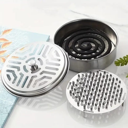 Stainless Steel Mosquito Coil Holder with Lid and Ashtray