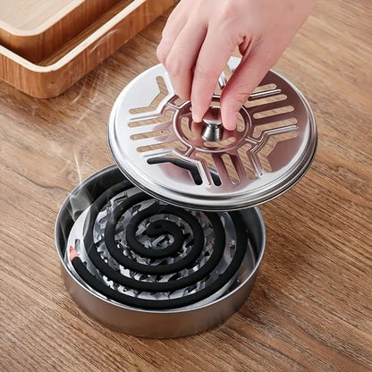 Stainless Steel Mosquito Coil Holder with Lid and Ashtray