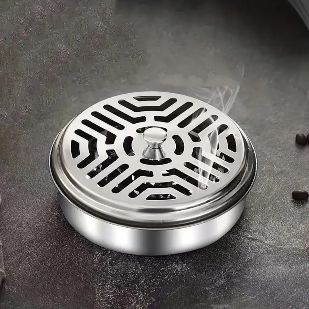 Stainless Steel Mosquito Coil Holder with Lid and Ashtray
