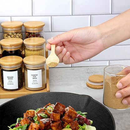 15pcs Glass Spice Jar set with a Wooden Bamboo Stand