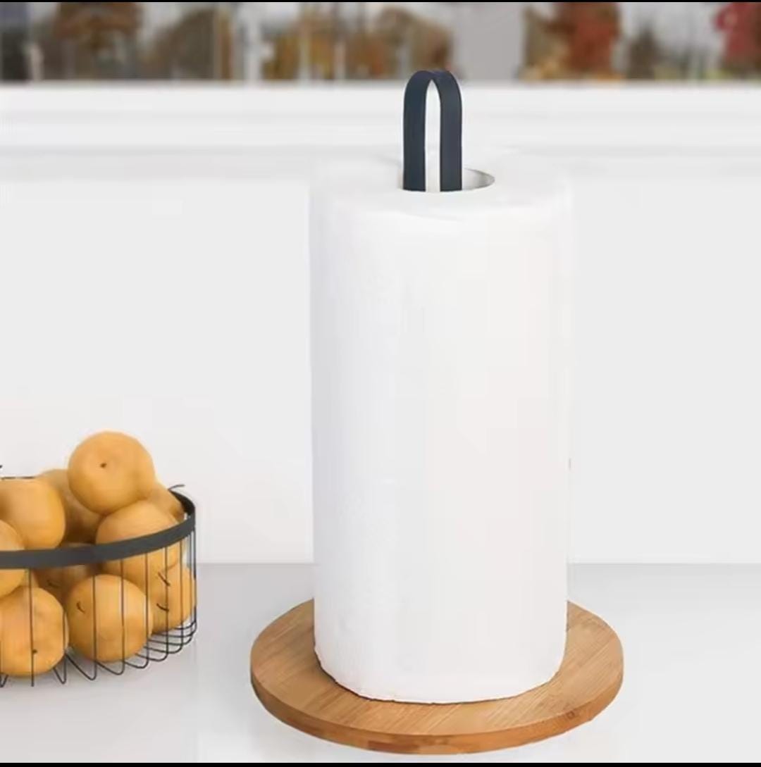 metallic paper Towel holder with Bamboo base.