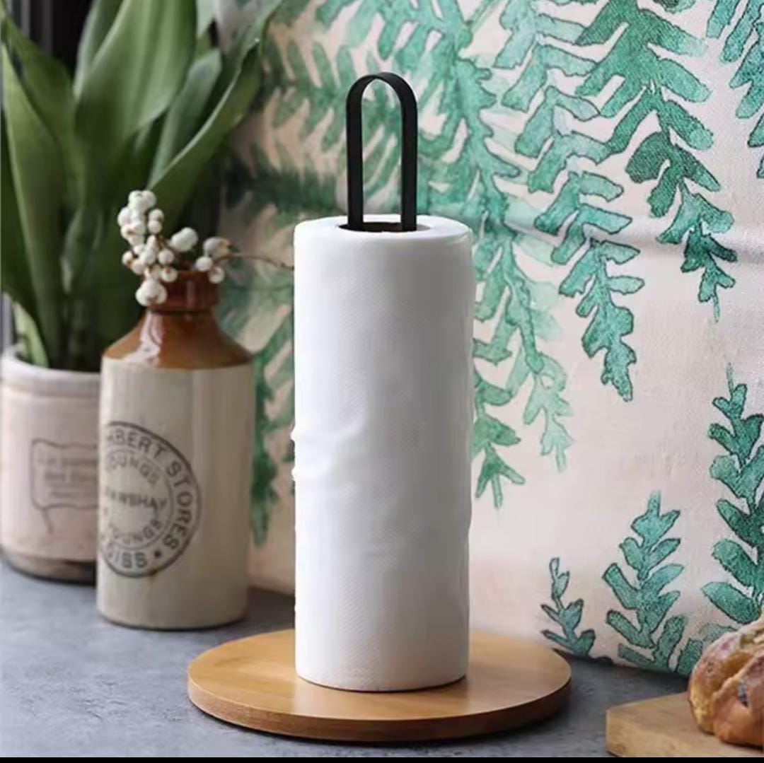 metallic paper Towel holder with Bamboo base.