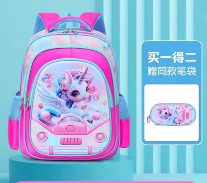 High-Capacity 3D Cartoon Two-Piece School Backpack Set 