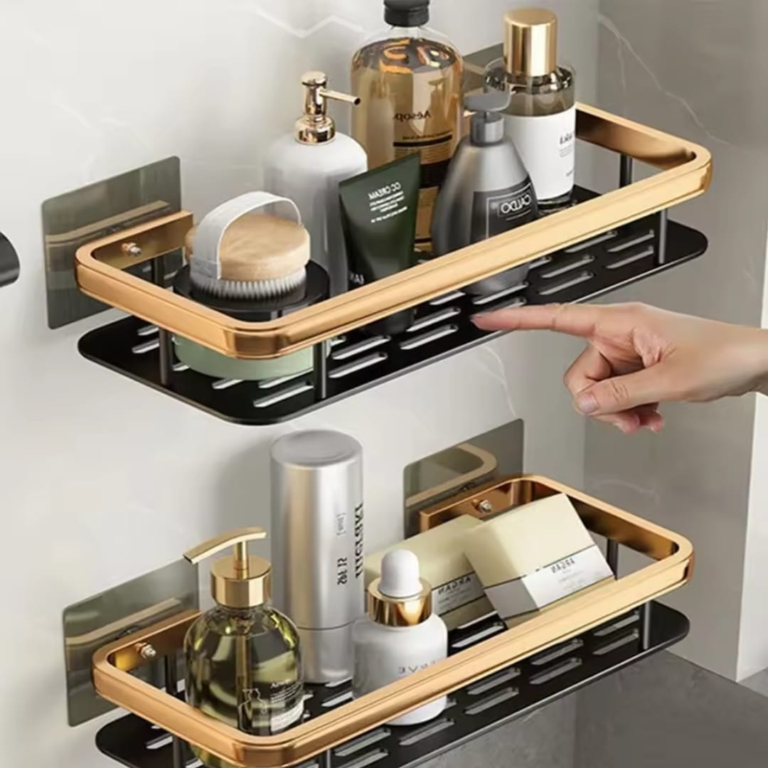 2 pcs Aluminum Alloy Rectangular Shelf (black & gold)
