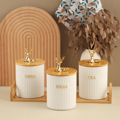 3pcs Ribbed Tea, Coffee & Sugar Canisters