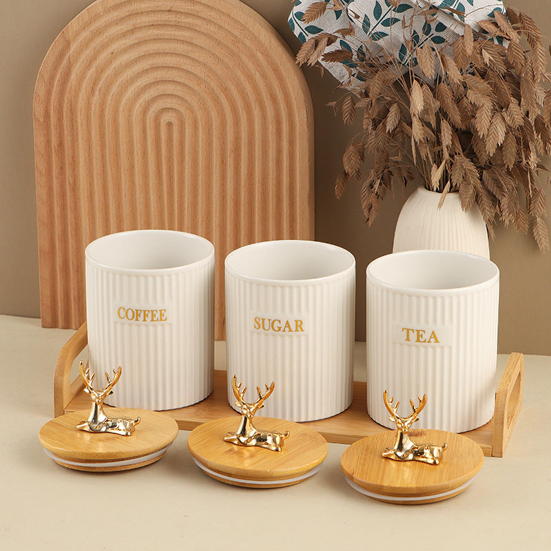 3pcs Ribbed Tea, Coffee & Sugar Canisters