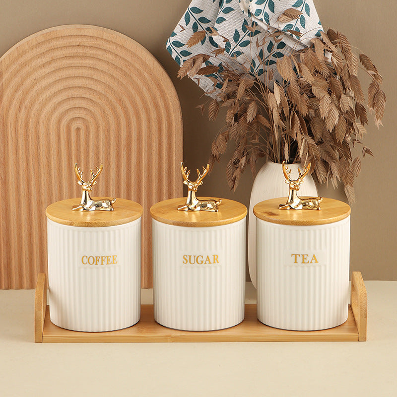3pcs Ribbed Tea, Coffee & Sugar Canisters