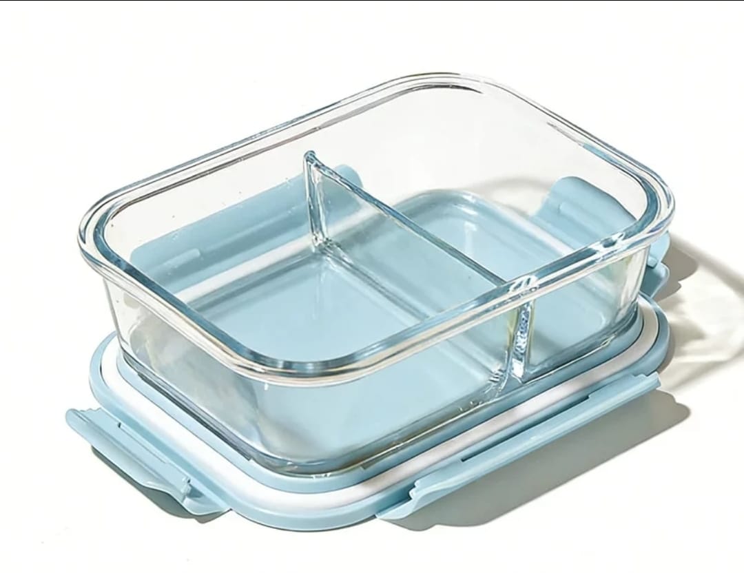 High borosilicate glass partitioned lunchbox (2 grid)