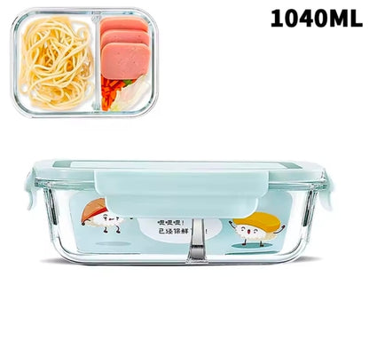 High borosilicate glass partitioned lunchbox (2 grid)