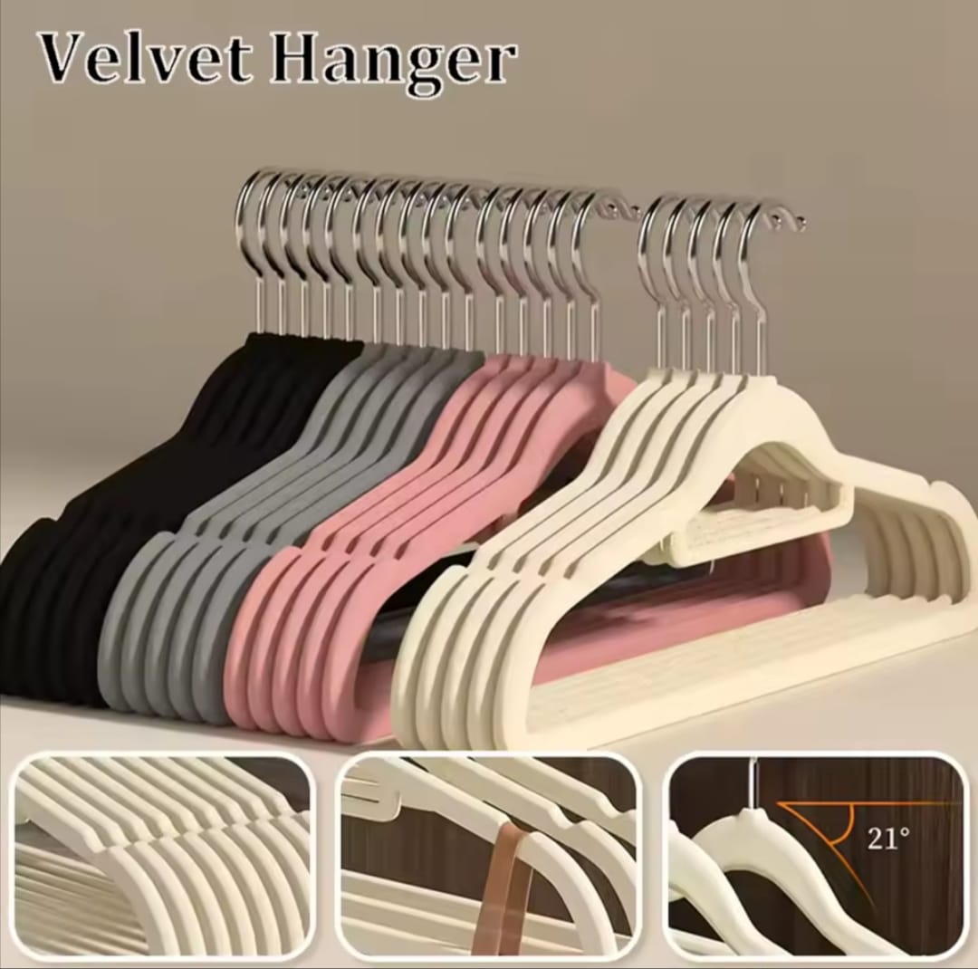 10 pcs Velvet Non-Slip Hangers with Tie Bar