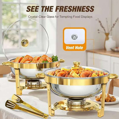 Elegant Round Stainless Steel Chafing Dish with Golden Accents ( 5 ltrs)