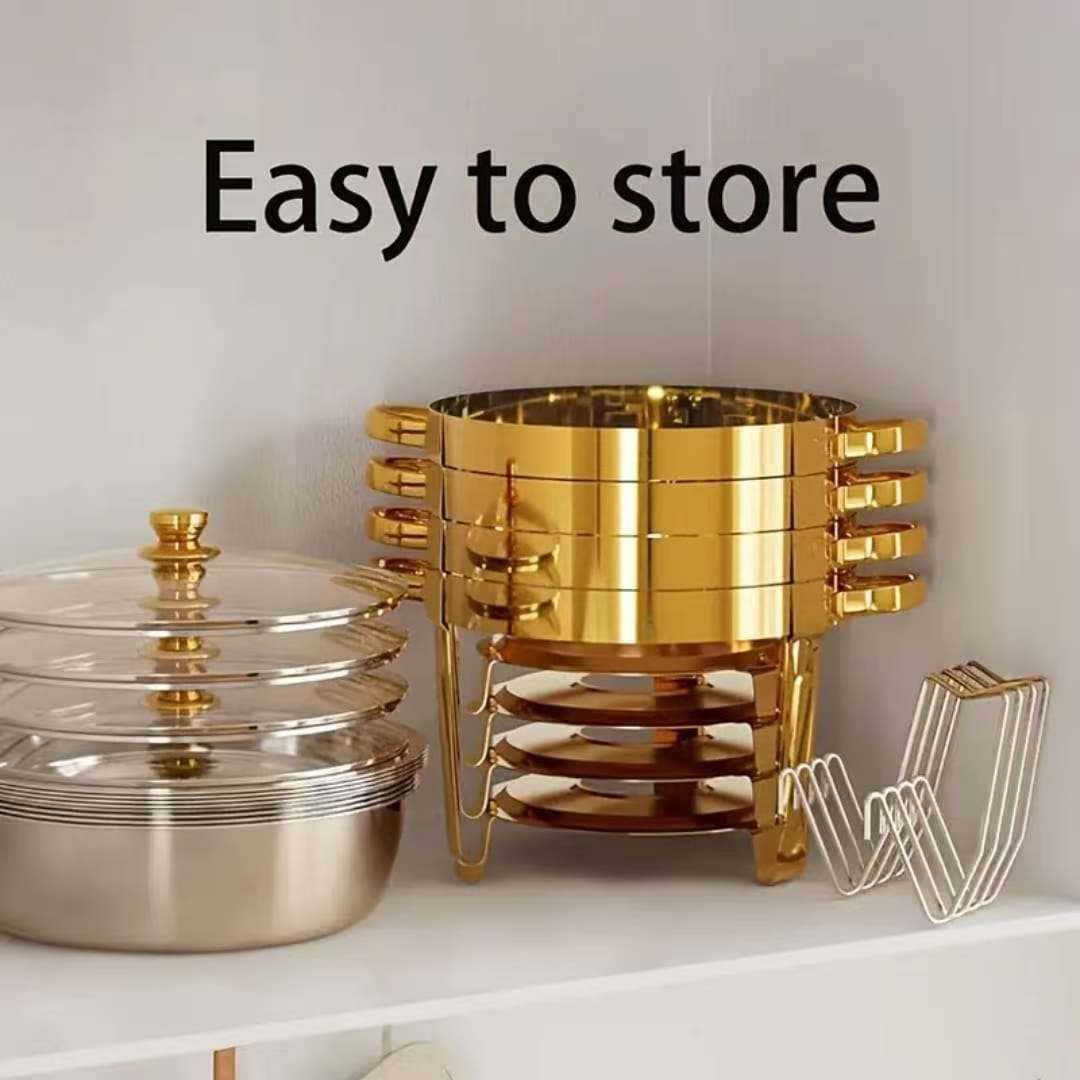 Elegant Round Stainless Steel Chafing Dish with Golden Accents ( 5 ltrs)