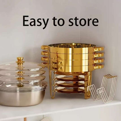 Elegant Round Stainless Steel Chafing Dish with Golden Accents ( 5 ltrs)