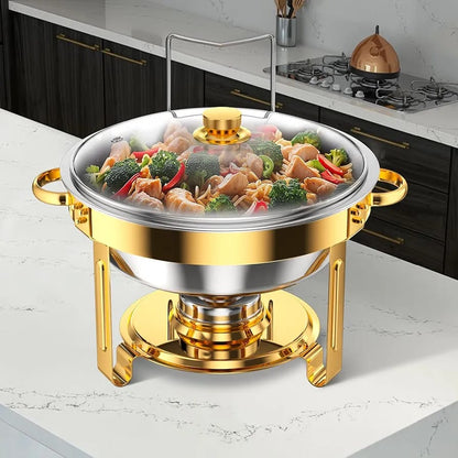 Elegant Round Stainless Steel Chafing Dish with Golden Accents ( 5 ltrs)